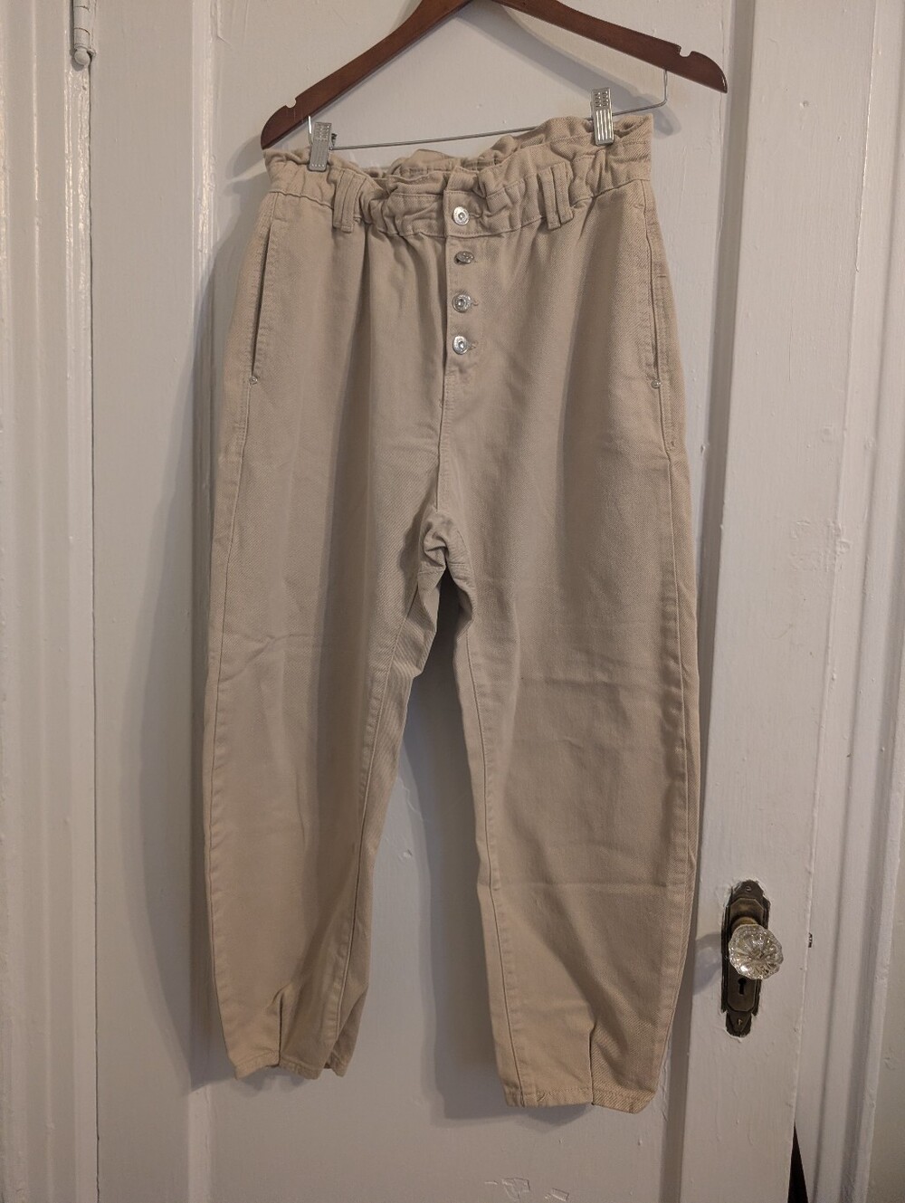 Zara High Rise Paperbag Relaxed Waist Jogger Pant Ankle Length Khaki 8/M